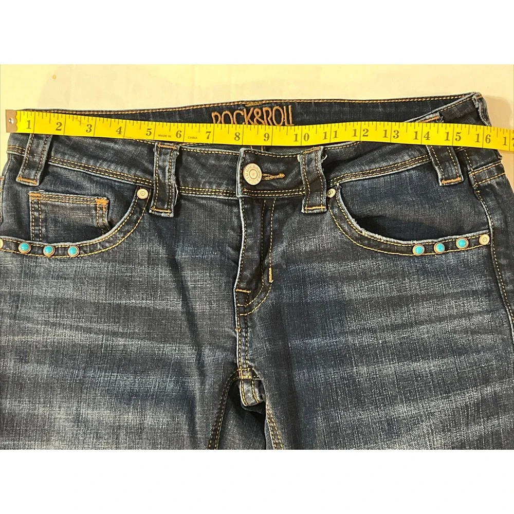 Rock & Roll Denim Western Cowgirl Trouser Women's 29 X 32 Jeans Turquoise Studs - Picture 4 of 16